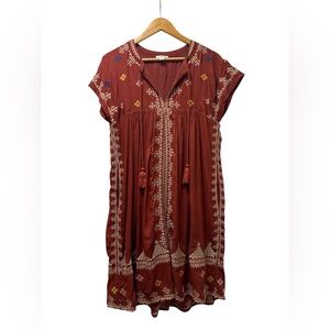 Sundance Embroidered Boho Mini Dress Rust Brown Petite Small PS
